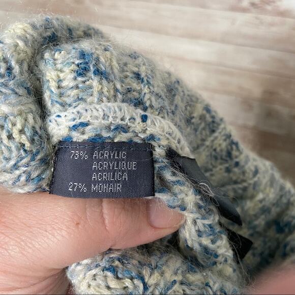 Vintage Liz Wear Turtleneck Pointelle Knit Sweater Blue Mohair 90s Beach Size S - Picture 6 of 7